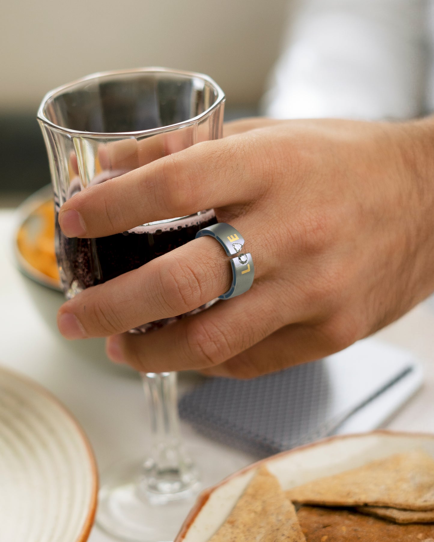 Men's Silver  Love Titanium Ring with Matte Finish