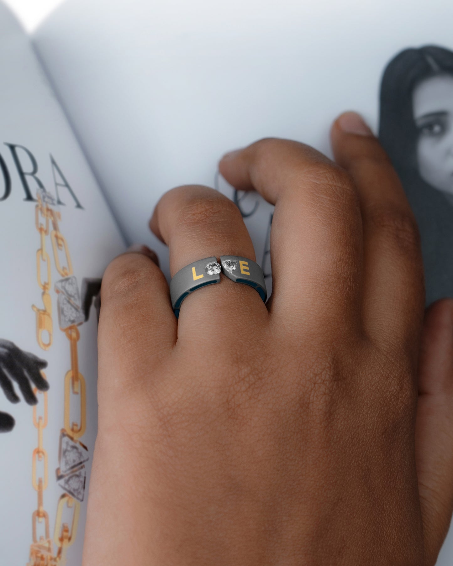 Women's  Silver  Love  Titanium Ring with Matte Finish